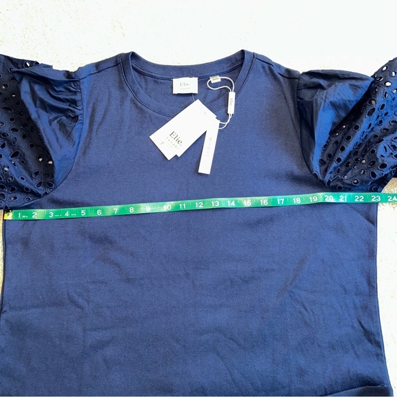 Elie Tahari Navy Blouse with Eyelet Sleeves - Picture 4 of 5